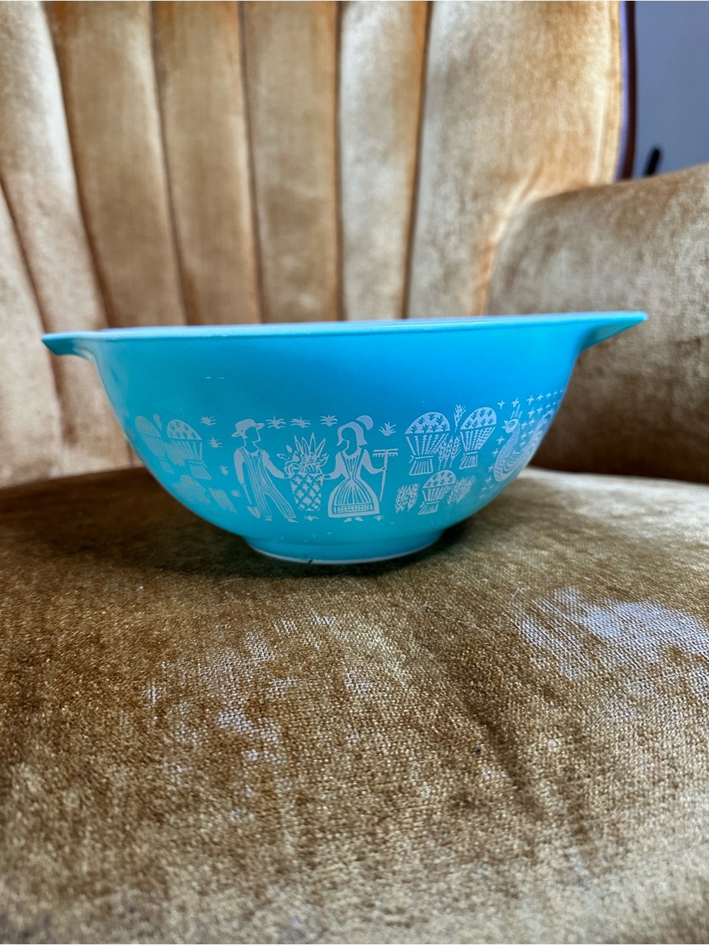 Vintage Pyrex Amish Butterprint Turquoise Cinderella Bowl 443 1.5 Quarts